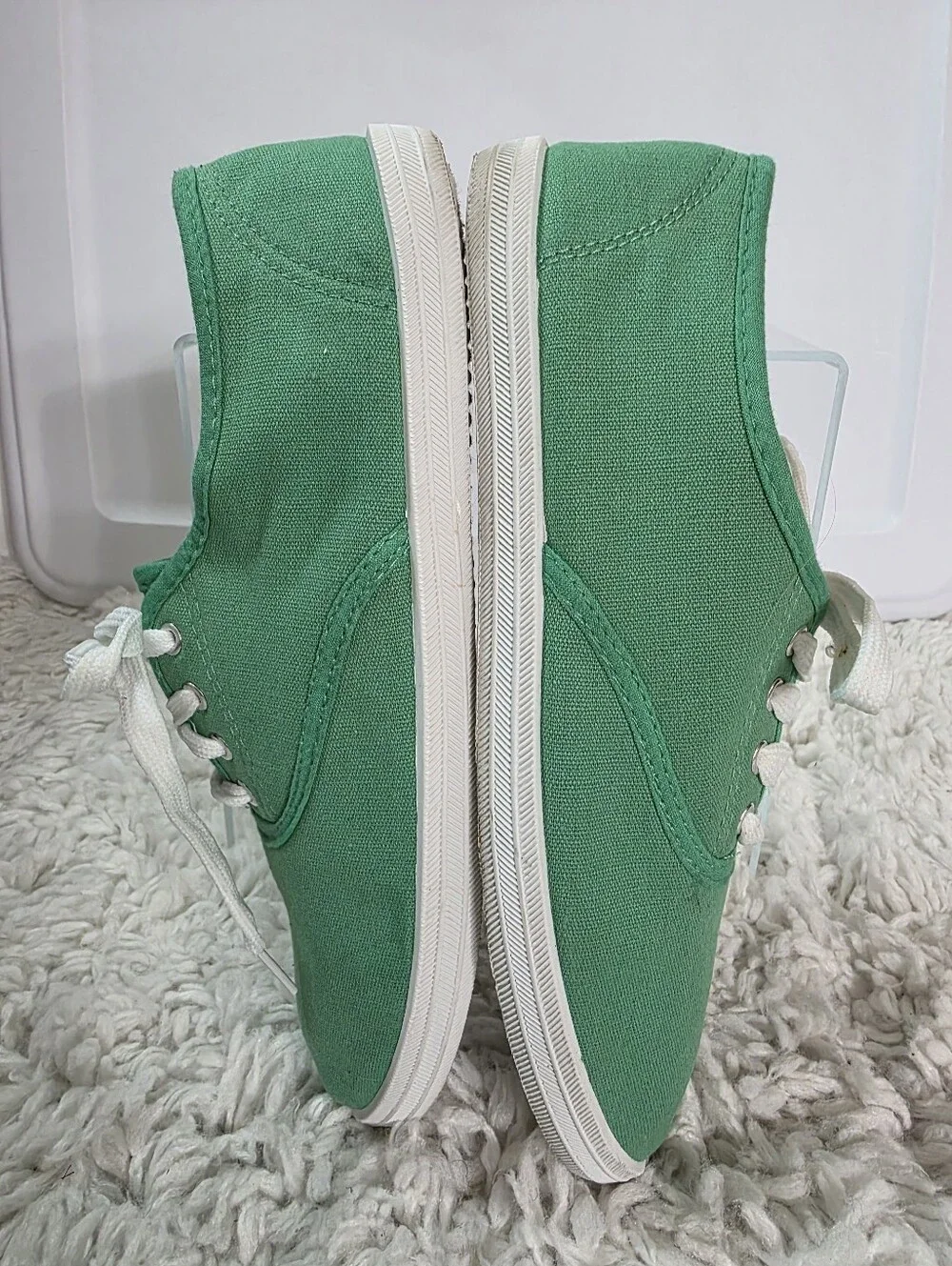 Shoes8teen Canvas Lace-Up Sneakers, Size:10, Color: Green, White Laces